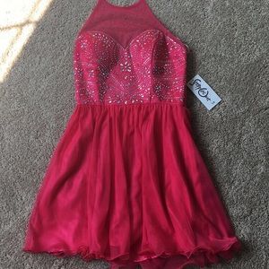 Hot pink Halter top dress. Beaded top